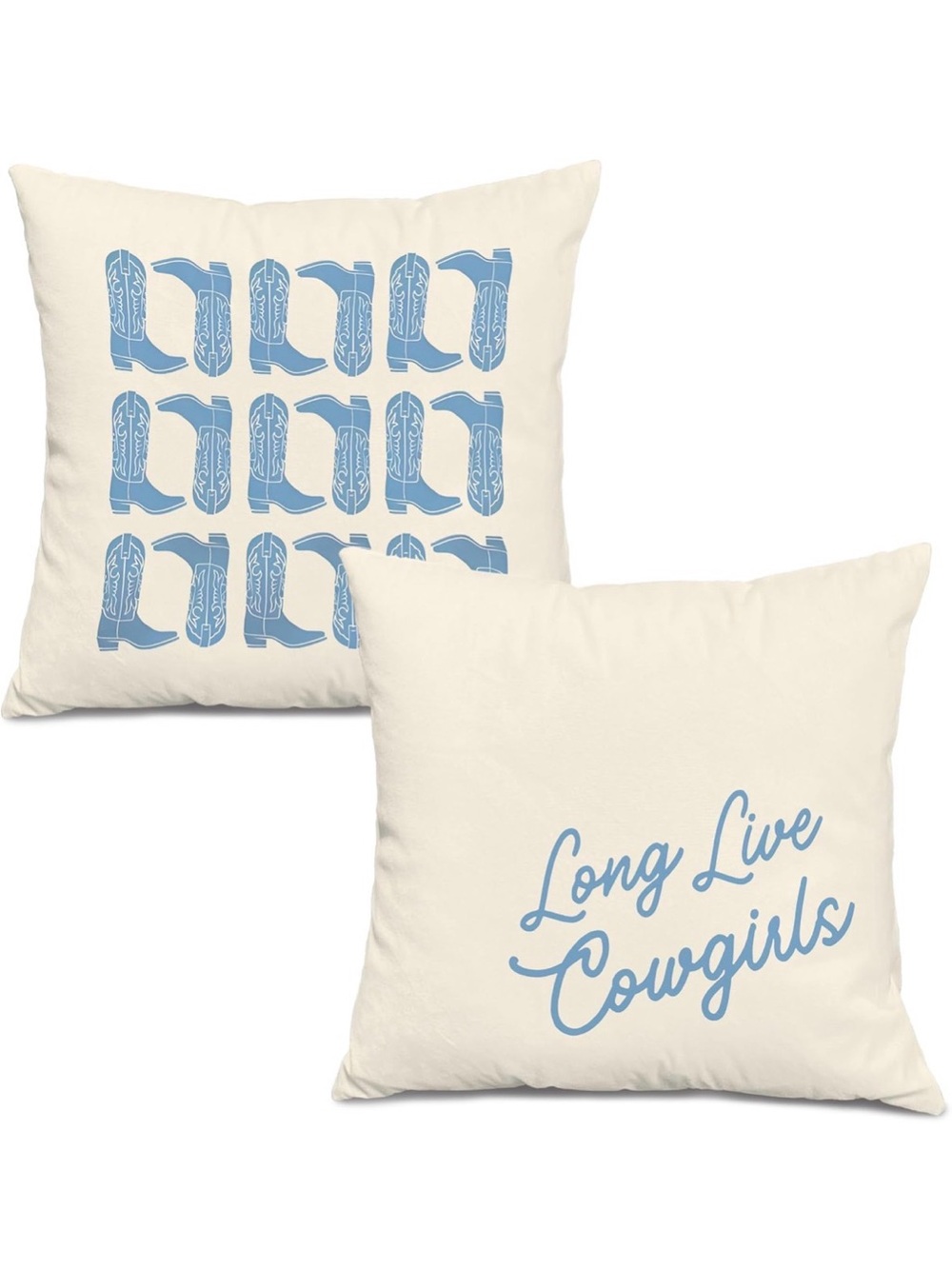Amazon Cream Decorative Pillow Pair with Blue Cowgirl Design